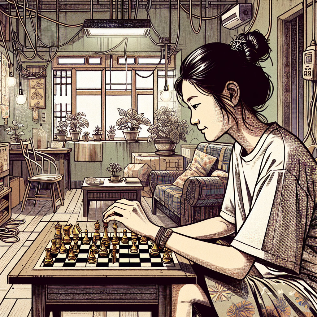 Cozy Room with Vintage Decor and Chess Game