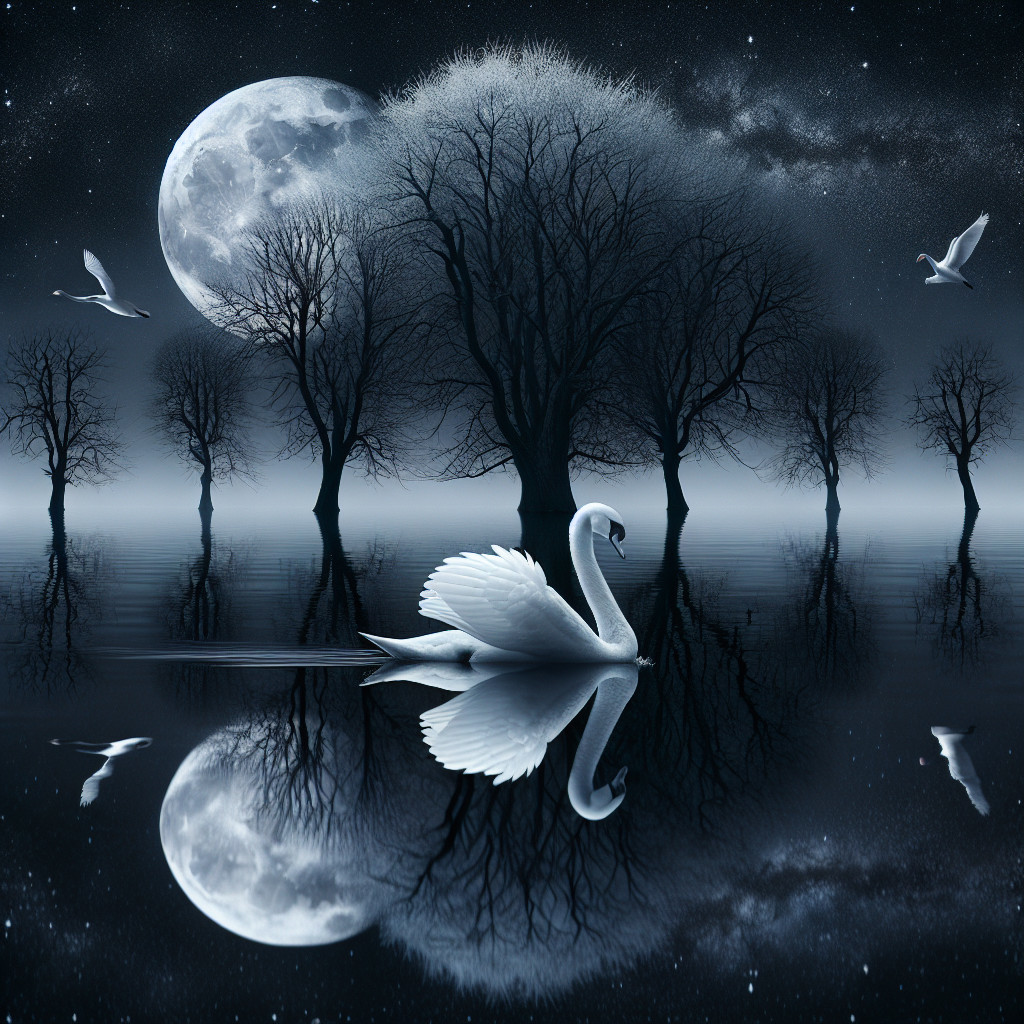 Moonlit Landscape with Swan on Still Water