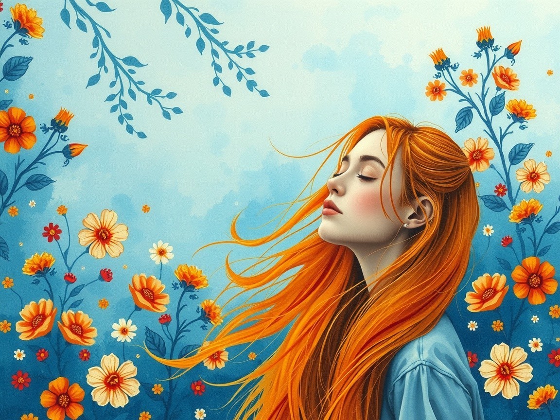 Serene Portrait of a Young Woman with Orange Hair