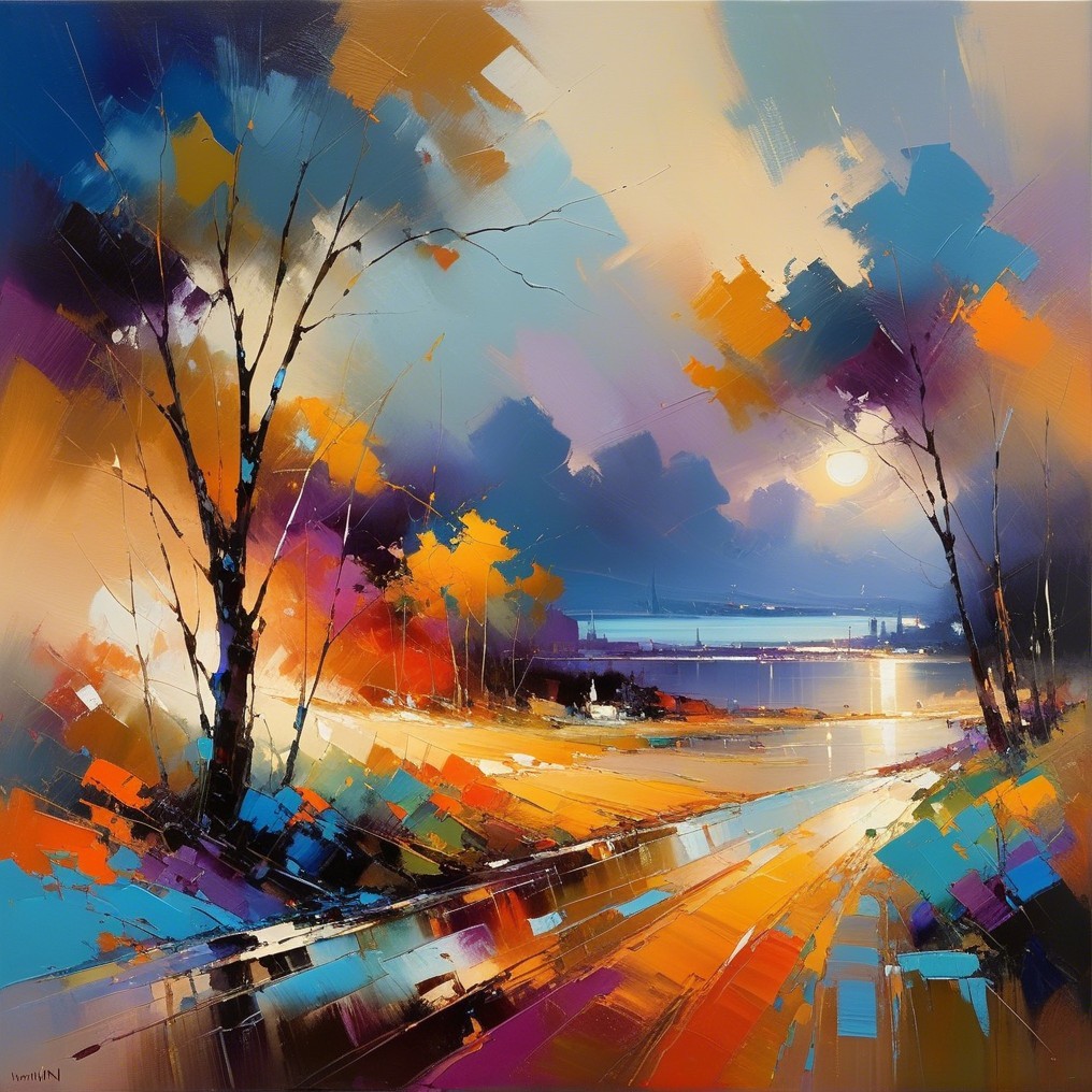 Vibrant Autumn Landscape with Trees and Waterway