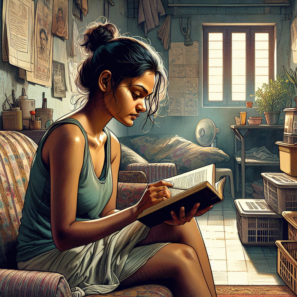 Cozy Room with Young Woman Reading a Book