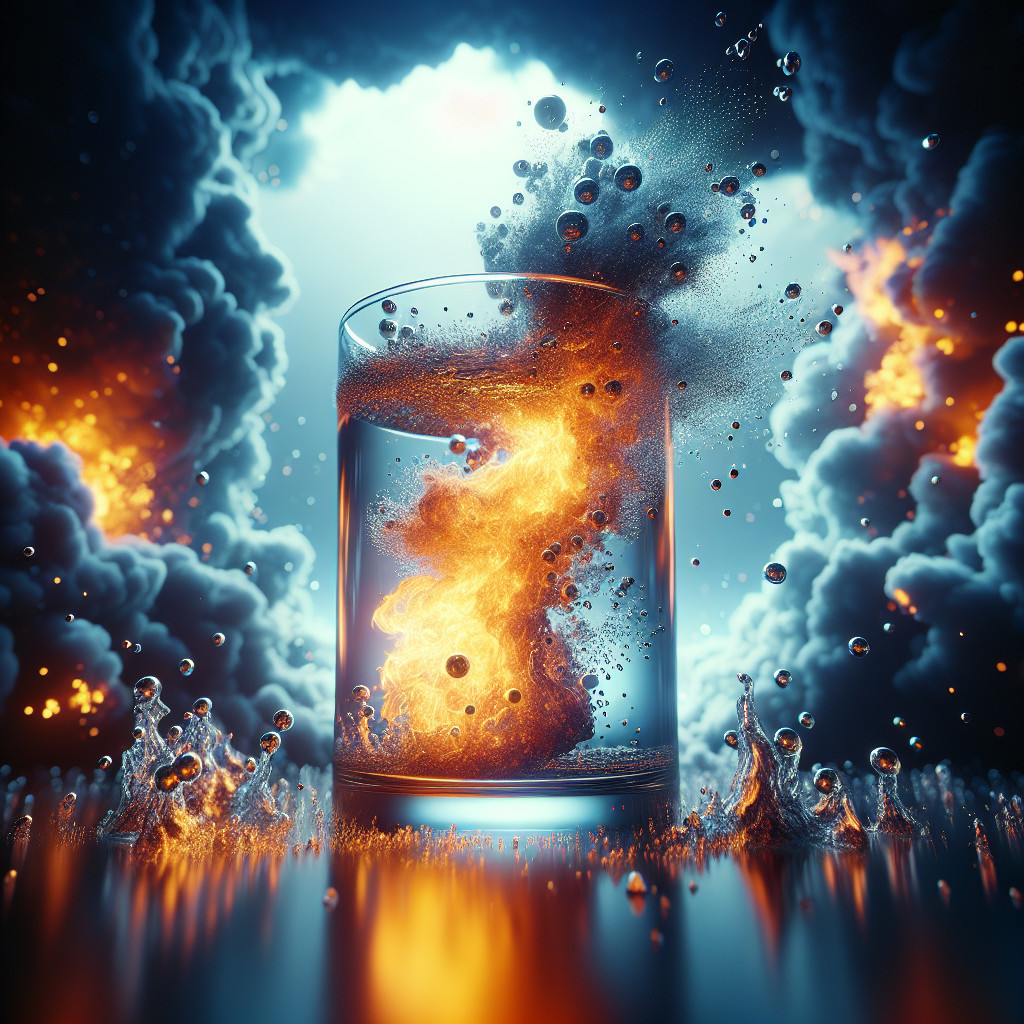 Vibrant Glass of Fire and Water Against Dark Clouds