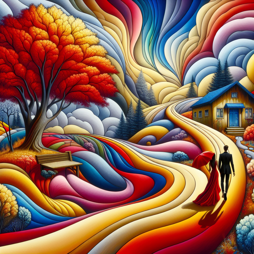 Couple Walking on Colorful Winding Pathway