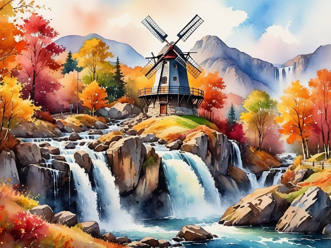 Charming Windmill Amidst Vibrant Autumn Landscape