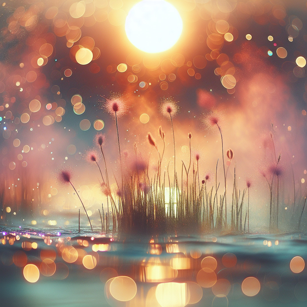 Serene Landscape with Sunset and Soft Blooms