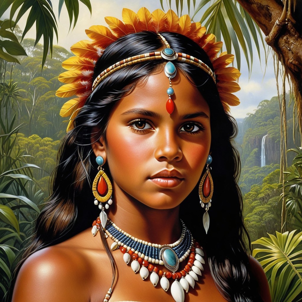 Young girl in flower crown with jungle backdrop