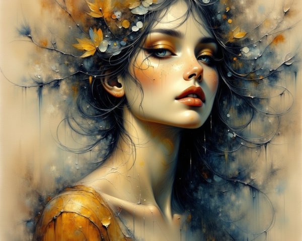 Portrait of a Young Woman with Autumn Leaves Crown