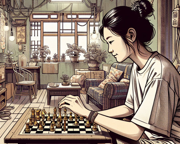 Cozy Room with Vintage Decor and Chess Game