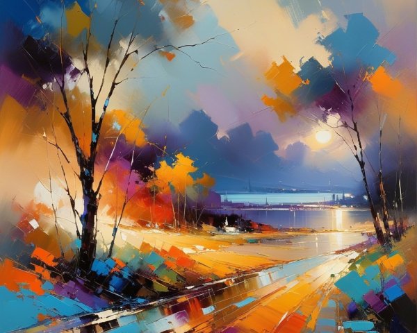 Vibrant Autumn Landscape with Trees and Waterway