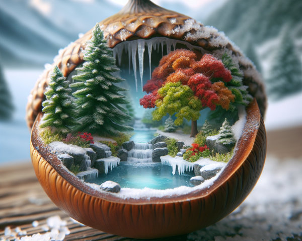 Magical Winter Landscape Inside Giant Acorn Shell