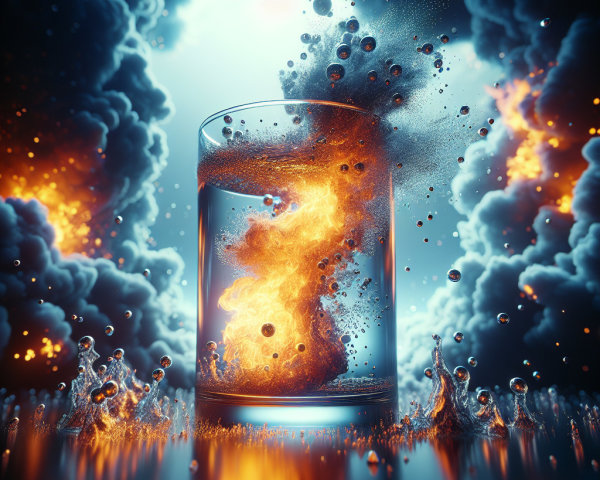 Vibrant Glass of Fire and Water Against Dark Clouds