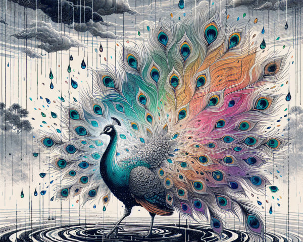 Majestic Peacock Displaying Vibrant Plumage in Nature