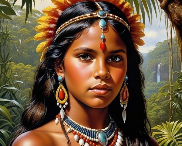 Young girl in flower crown with jungle backdrop