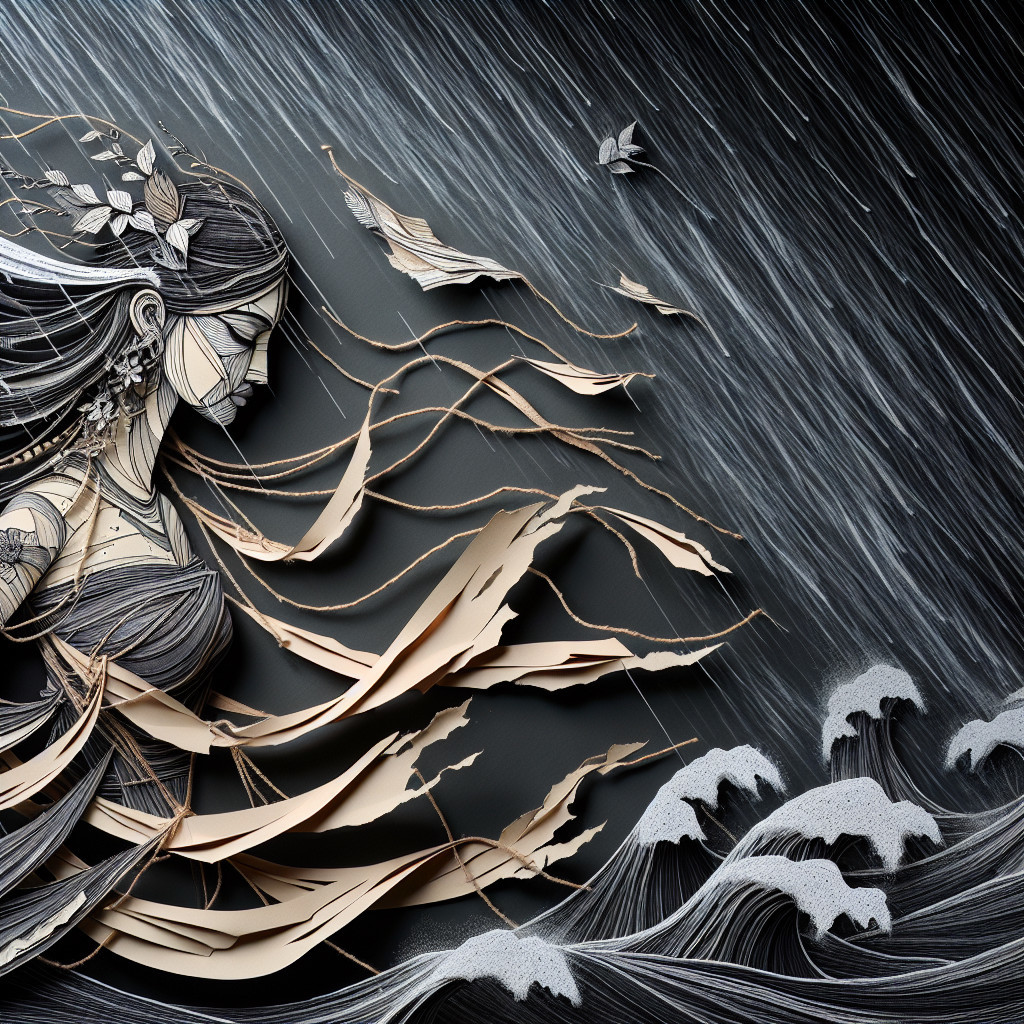 Intricate Paper Cut Illustration of a Woman in a Storm