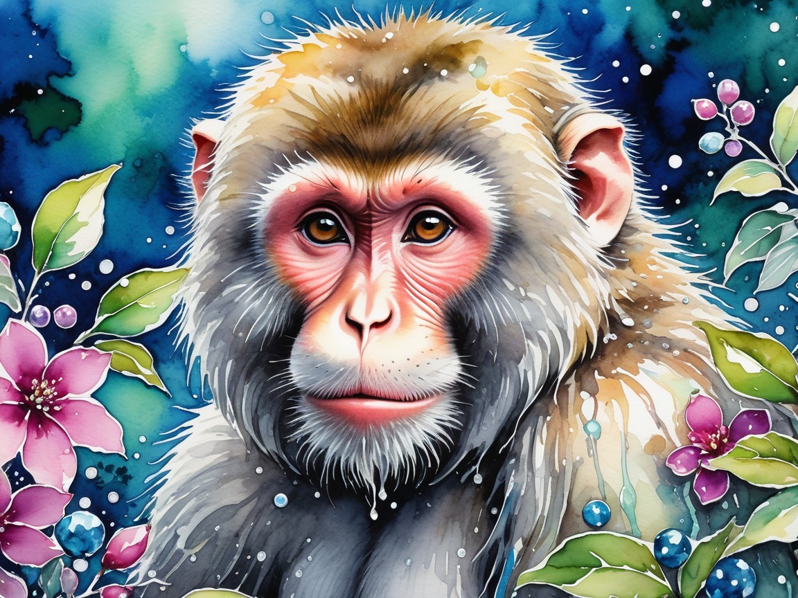 Vibrant Watercolor Illustration of a Monkey in Nature