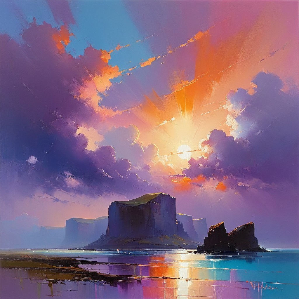 Dramatic Cliffs and Sunset Over Tranquil Water