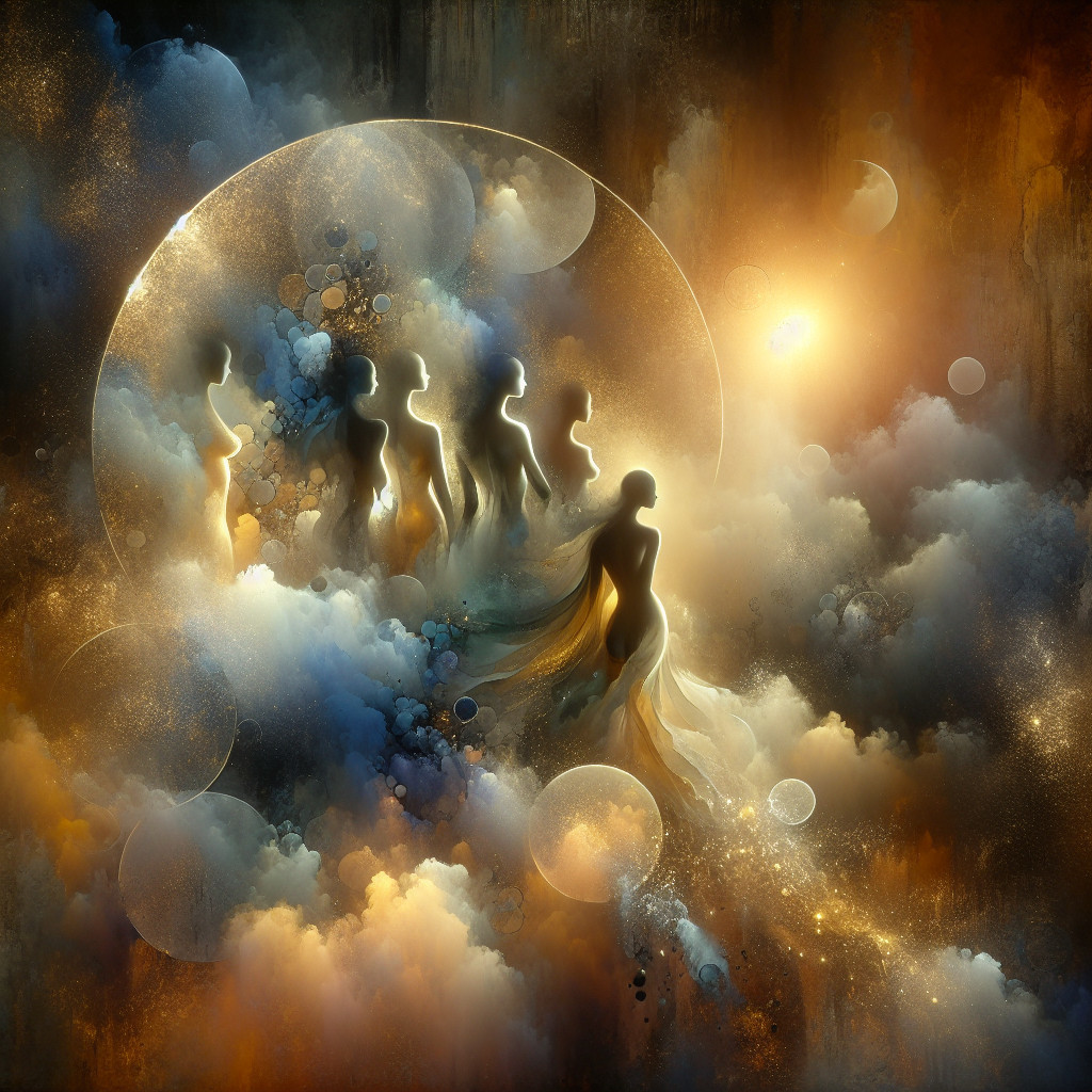 Ethereal Scene with Silhouettes and Vibrant Clouds