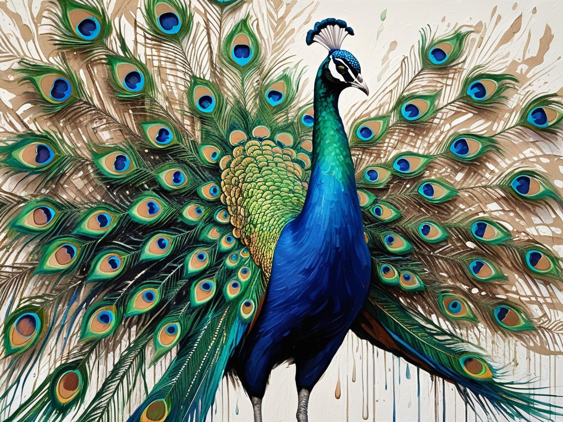 Vibrant Peacock Displaying Magnificent Tail Feathers