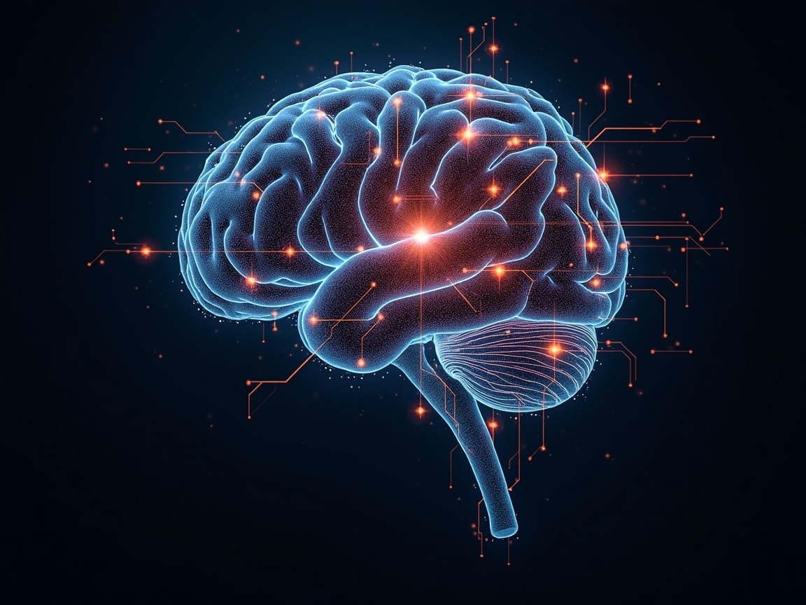 Vibrant Digital Human Brain with Glowing Circuits