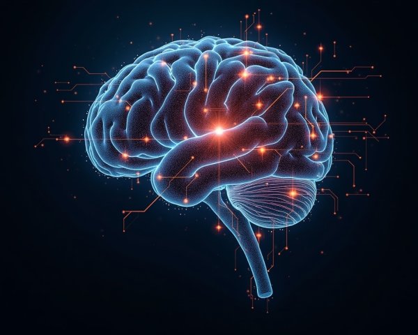 Vibrant Digital Human Brain with Glowing Circuits