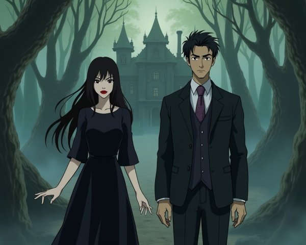 Mysterious Gothic Mansion in Eerie Forest Setting