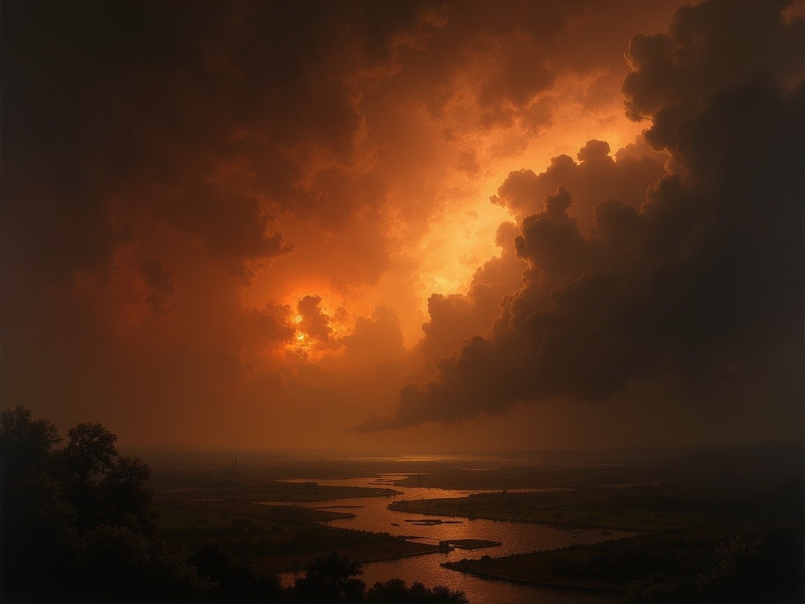 Dramatic Sunset with Fiery Sky and Reflective River