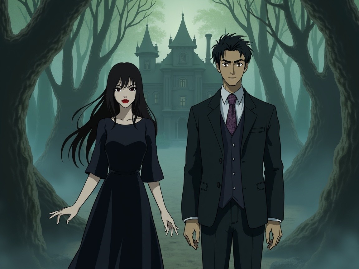 Mysterious Gothic Mansion in Eerie Forest Setting