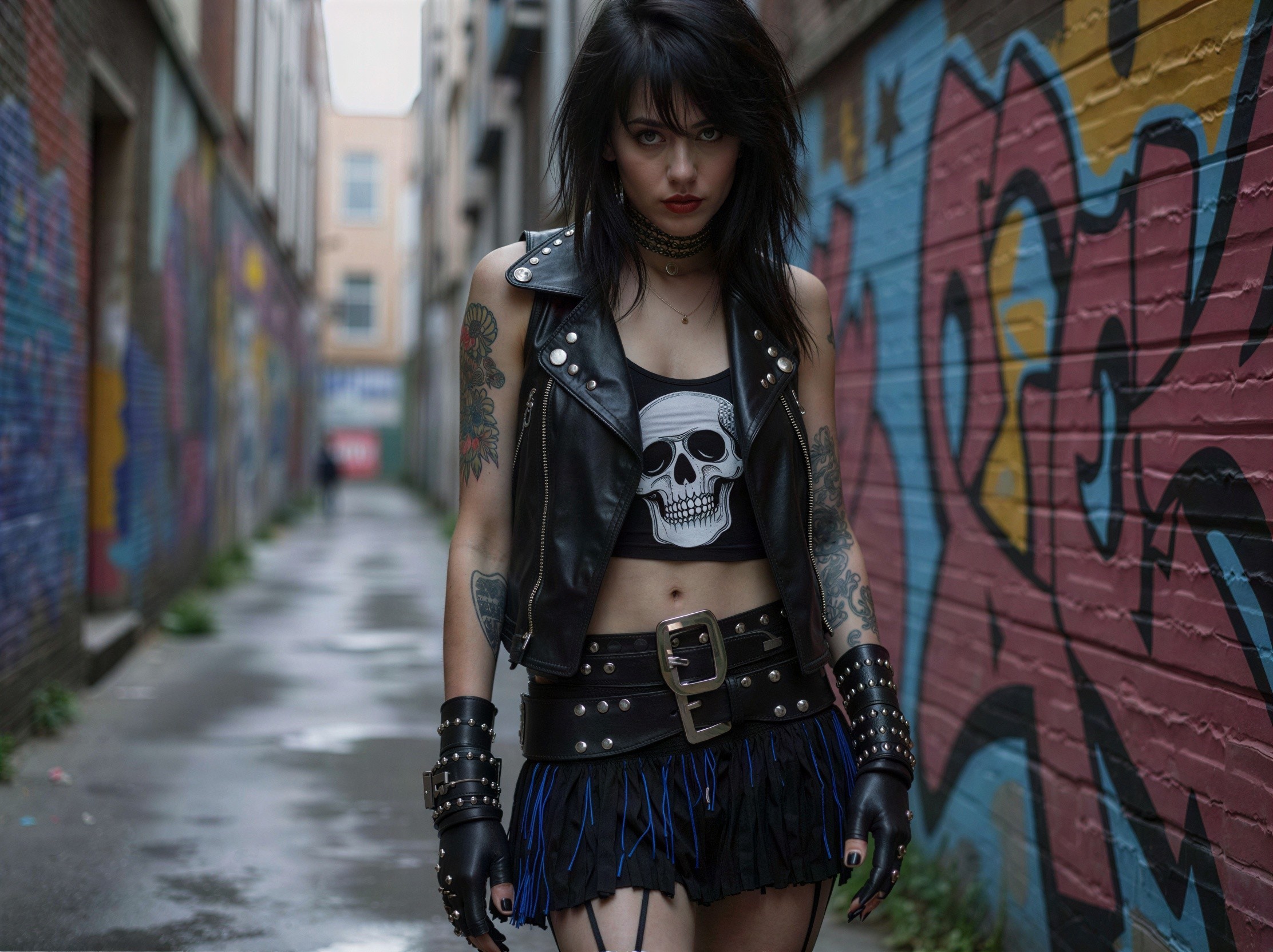 Indoor Portrait of a Young Punk Girl in Urban Alley