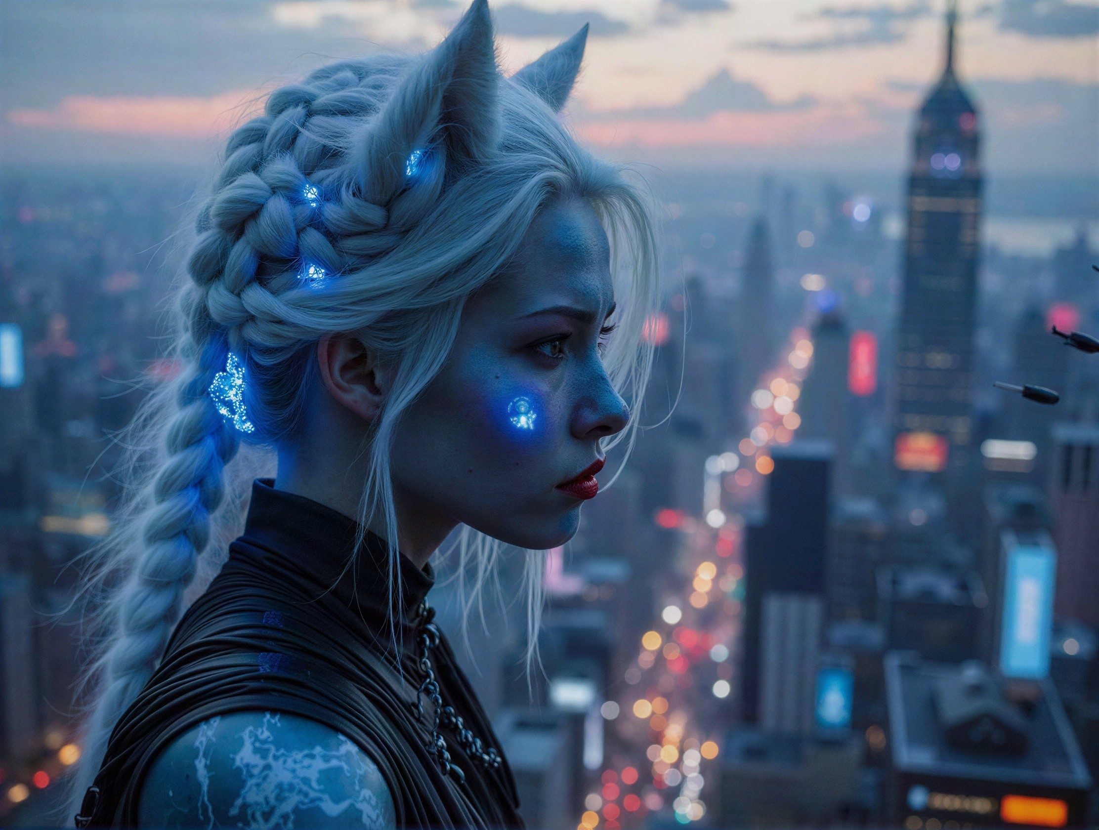 Futuristic Female Character with Glowing Blue Accents