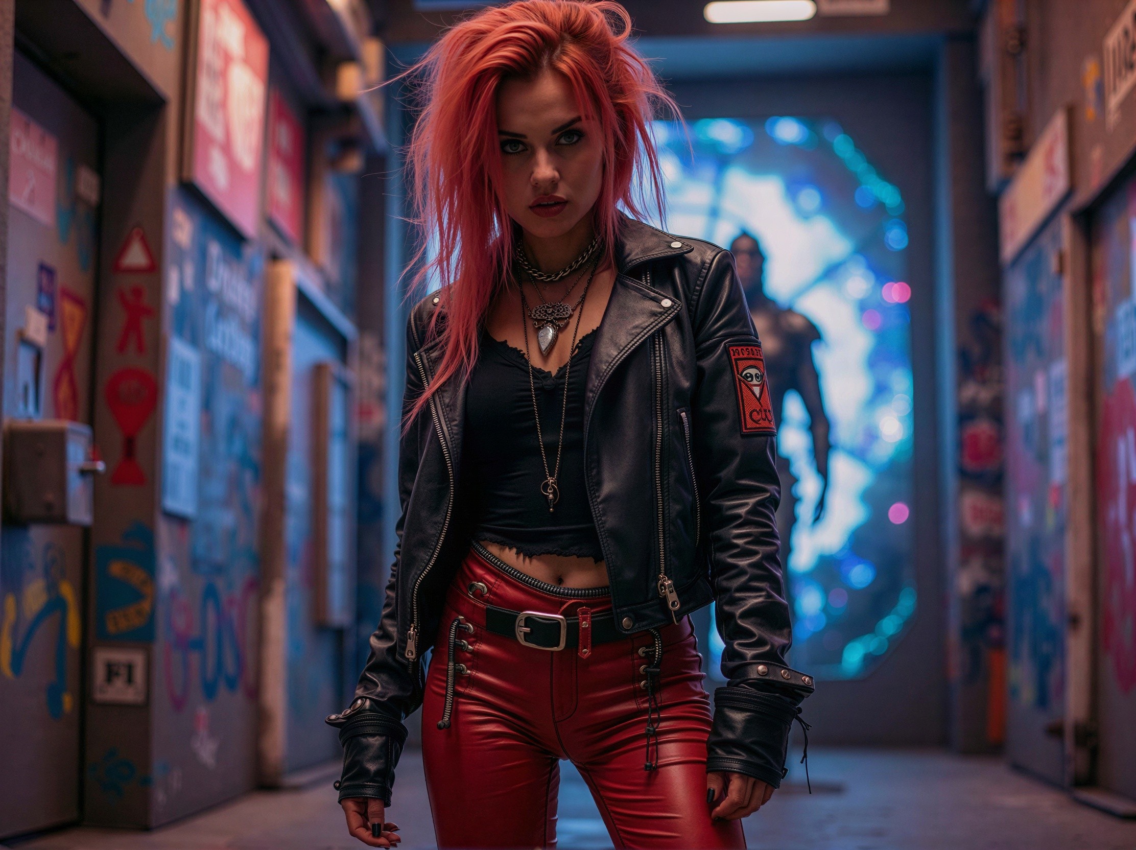 Young Woman in Punk-Rock Style in Urban Alleyway