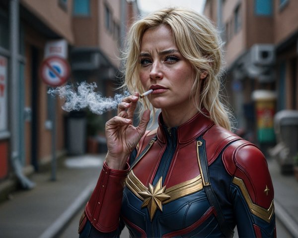 Superhero in Vibrant Costume in Urban Street Scene