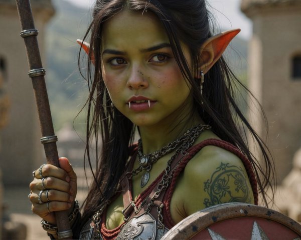 Dramatic Portrait of a Young Female Orc Warrior