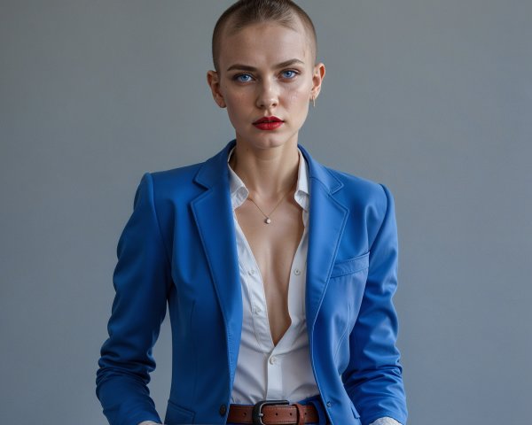 Confident Individual in Stylish Blue Blazer and White Shirt