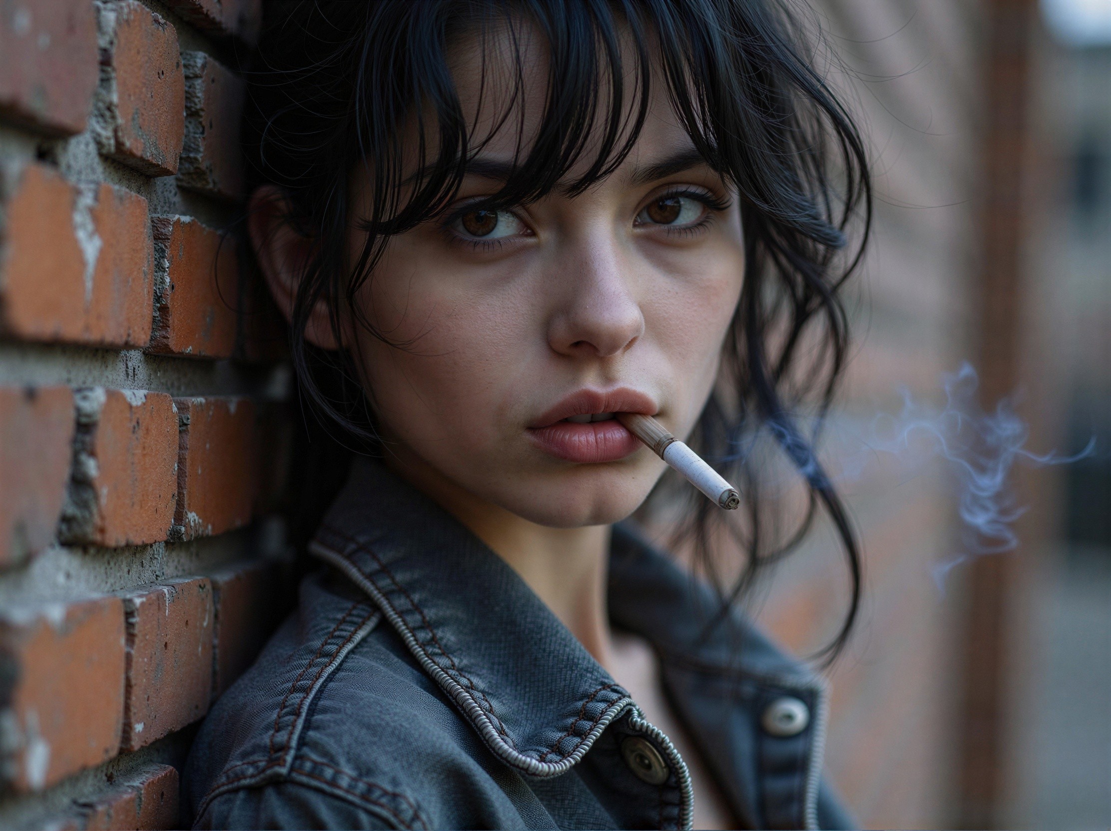 Waist-Up Portrait of a Woman Against a Brick Wall