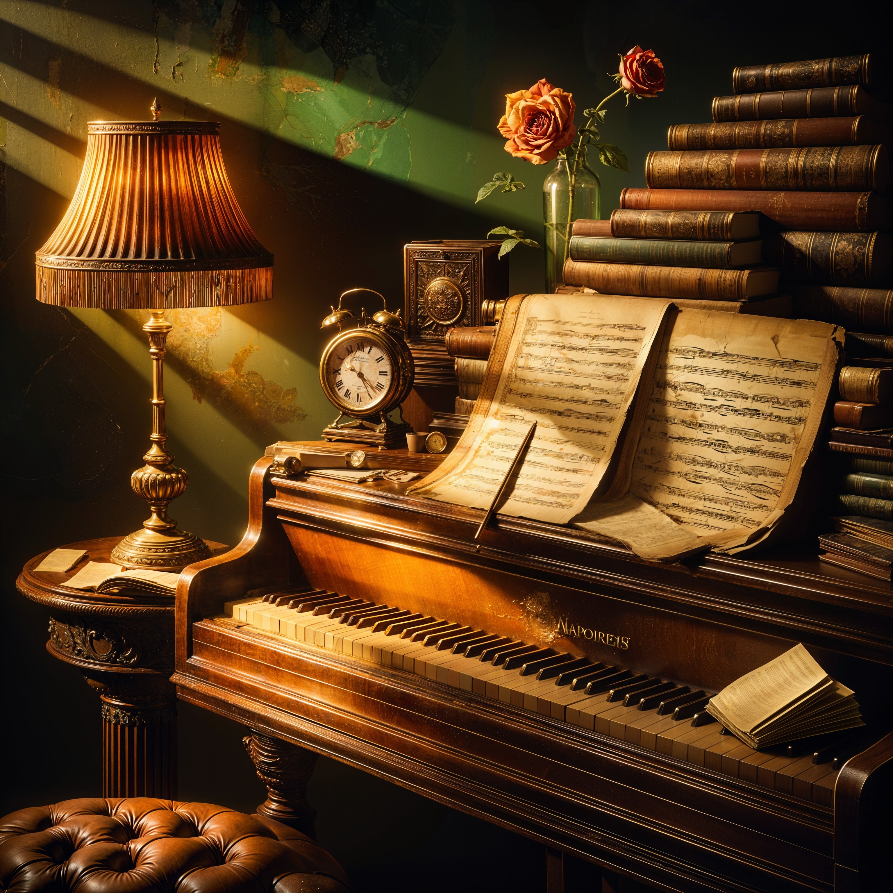 Vintage Piano in a Dimly Lit Room with Classic Decor