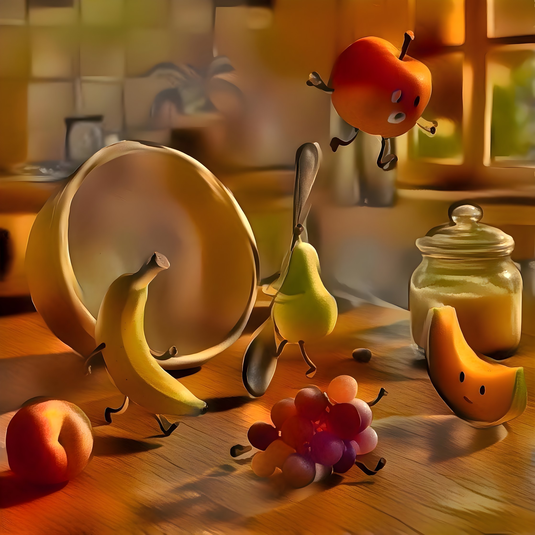 Animated Fruits in a Whimsical Kitchen Scene