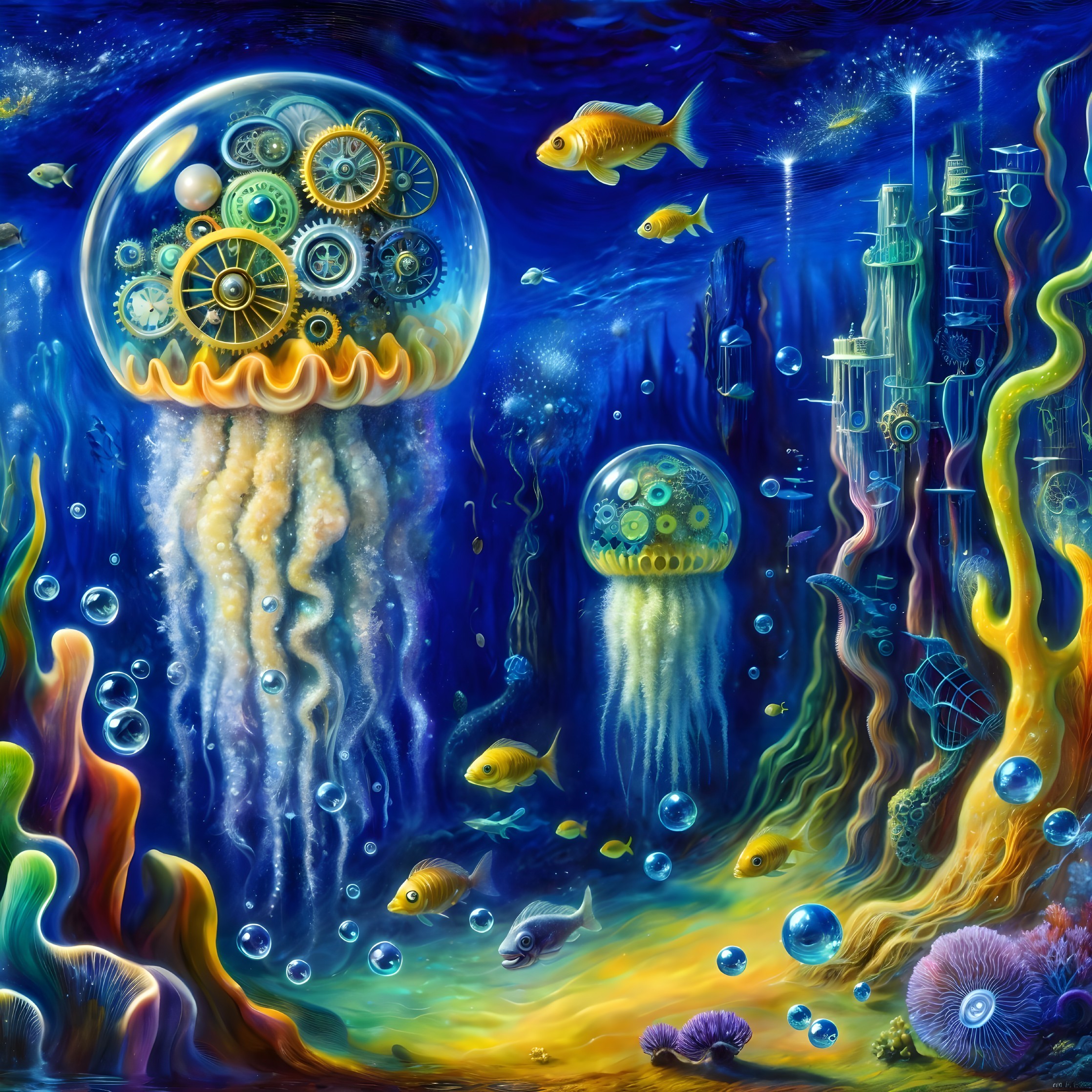 Luminous Jellyfish in a Fantastical Underwater Scene