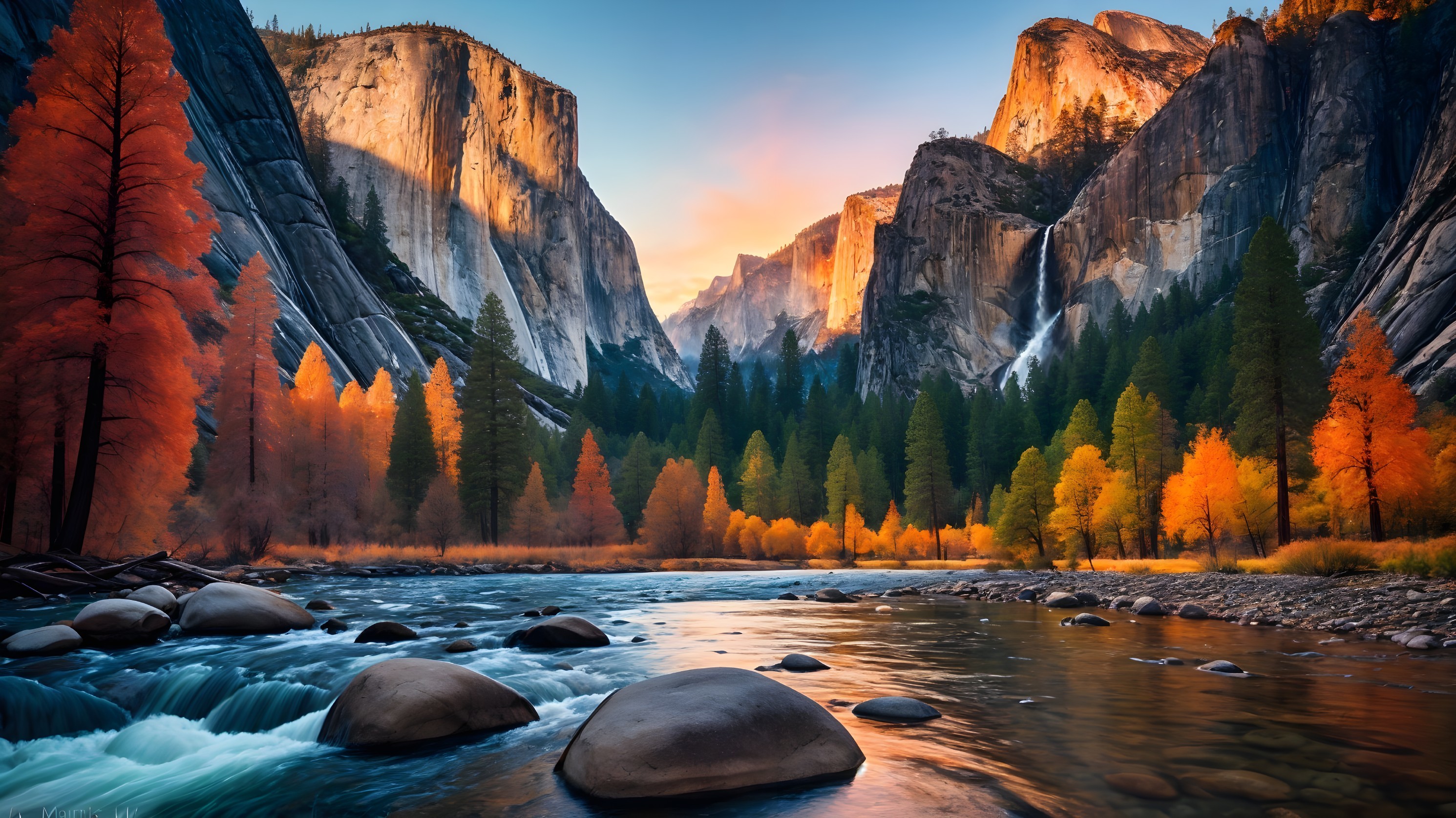 Autumn Valley Scene with Colorful Foliage and River