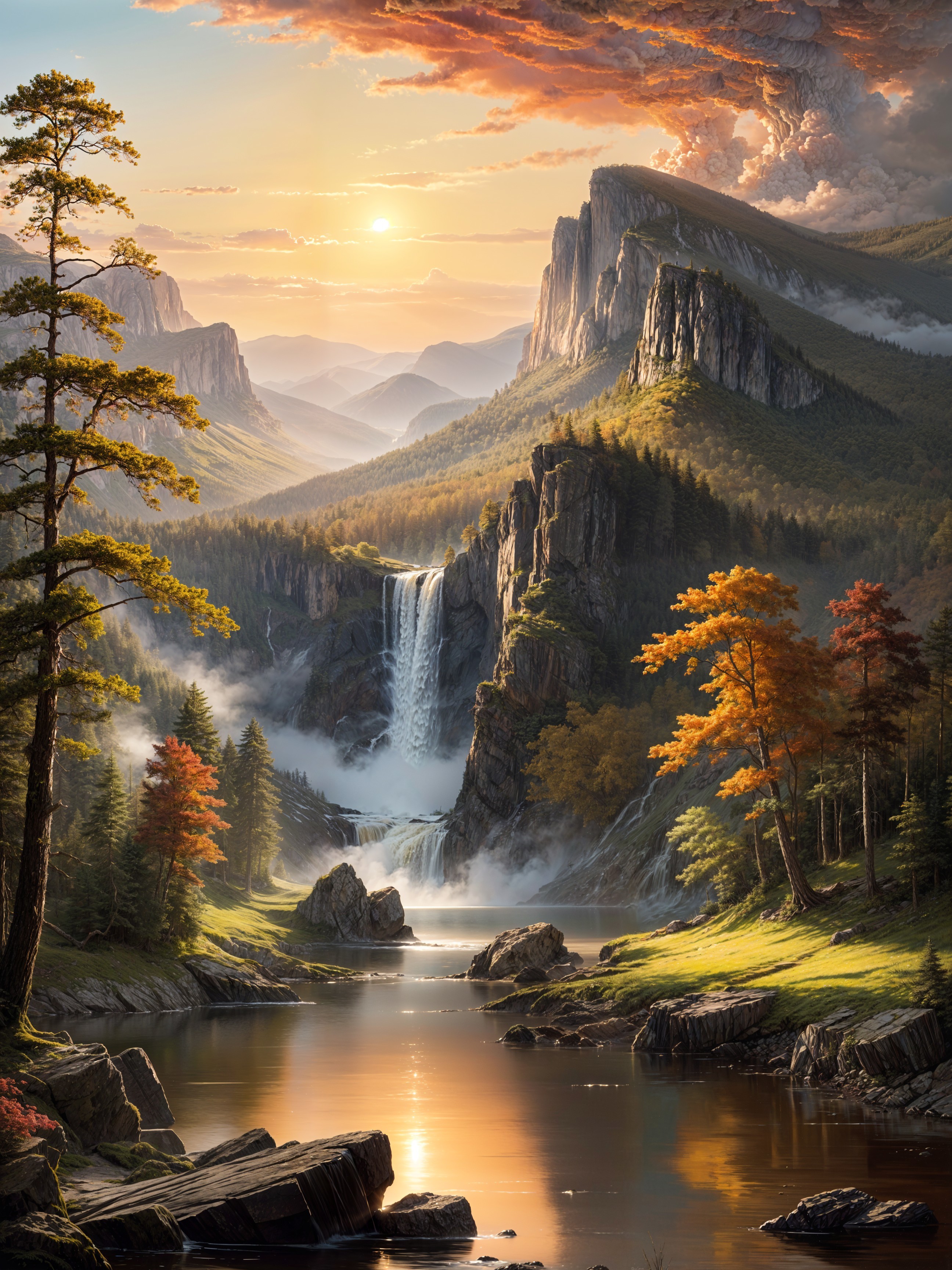 Serene River in Majestic Valley with Autumn Colors