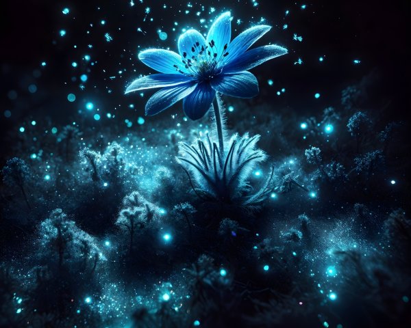 Glowing Blue Flower in a Mystical Landscape