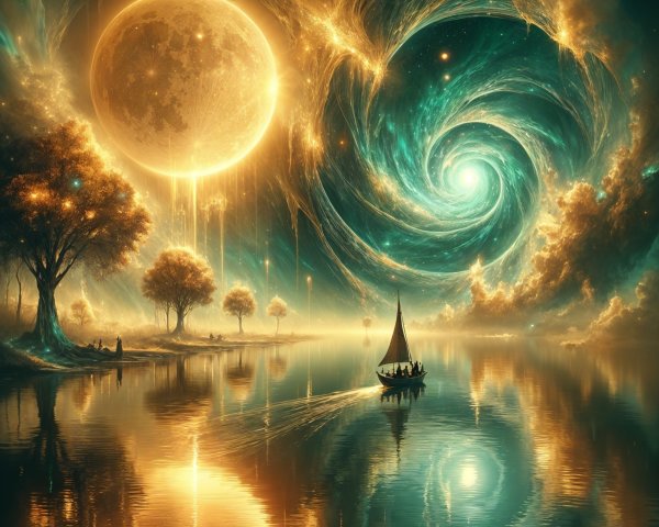 Tranquil Lake with Galaxy Reflection and Moonlight