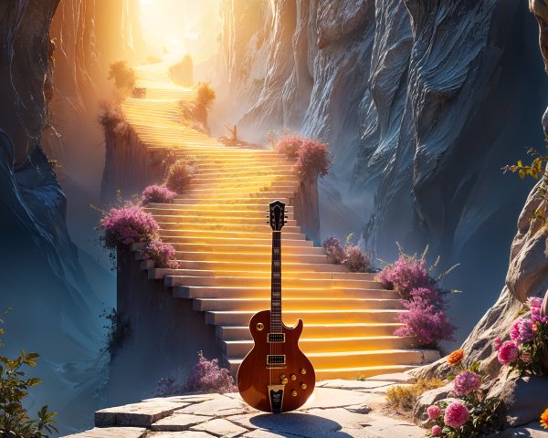 Majestic Staircase with Flowers and Electric Guitar