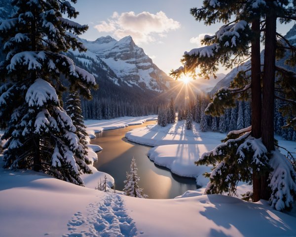 Serene Winter Landscape with Snow-Covered Pines