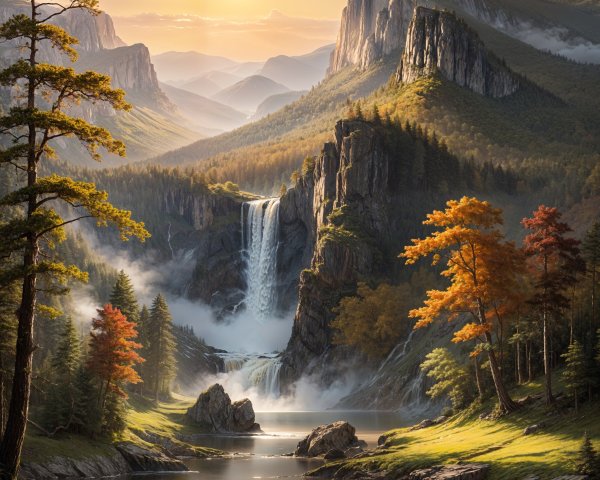 Serene River in Majestic Valley with Autumn Colors
