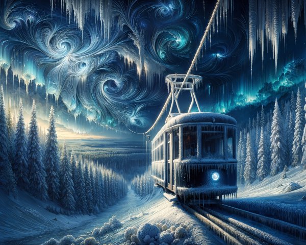 Vintage Tram in a Snowy Winter Landscape