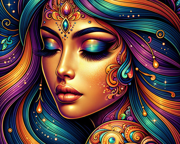 Vibrant Portrait of a Woman with Mystical Elements