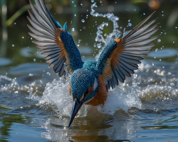 Vibrant Kingfisher Diving with Splashes in Nature