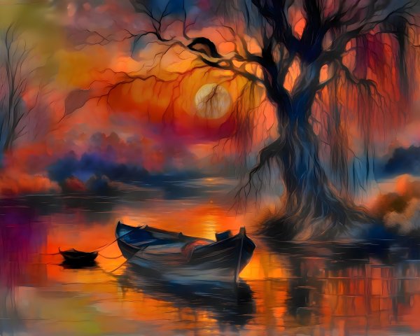 Serene River Scene at Sunset with Vibrant Colors