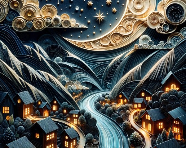 Whimsical Night Scene in Quilled Paper Art