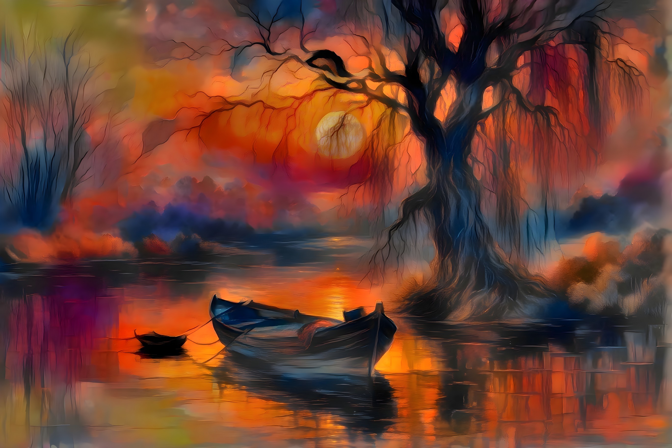Serene River Scene at Sunset with Vibrant Colors